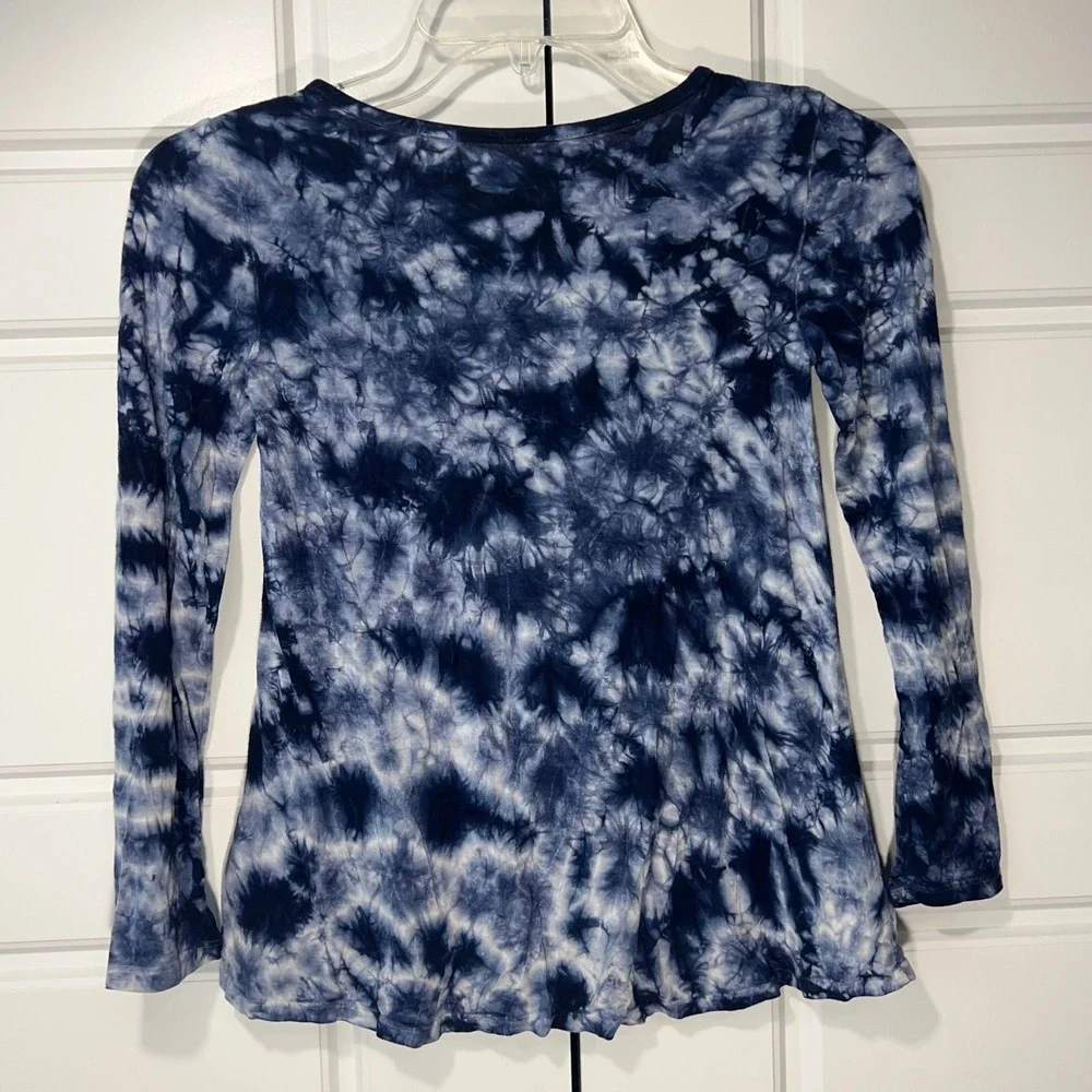 Justice Girls Flowy Long Sleeve Tunic Top Shirt Navy Blue White Tie Dye Size‎ S
